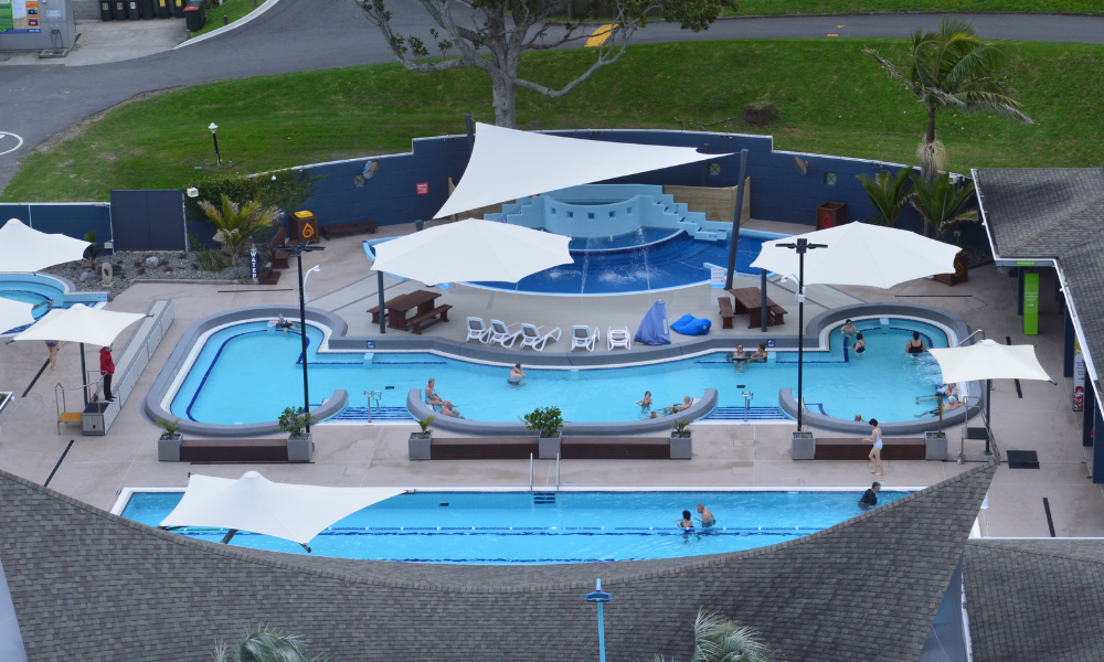 Mount hot pools aerial image of all outdoor pools